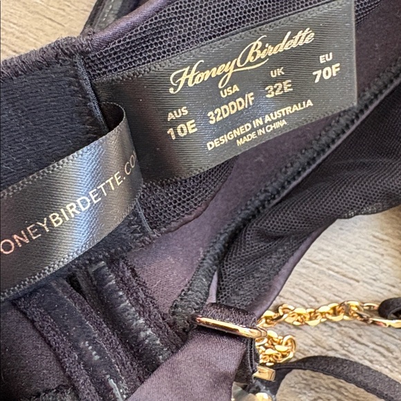 Honey Birdette Adele Black Balconette Bra w Gold Accents & Chain Details - Picture 5 of 9